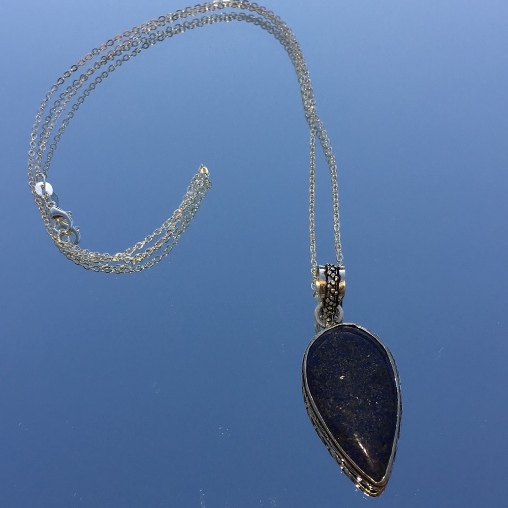 Gemstone Lapis Lazuli pear cabochon necklace new